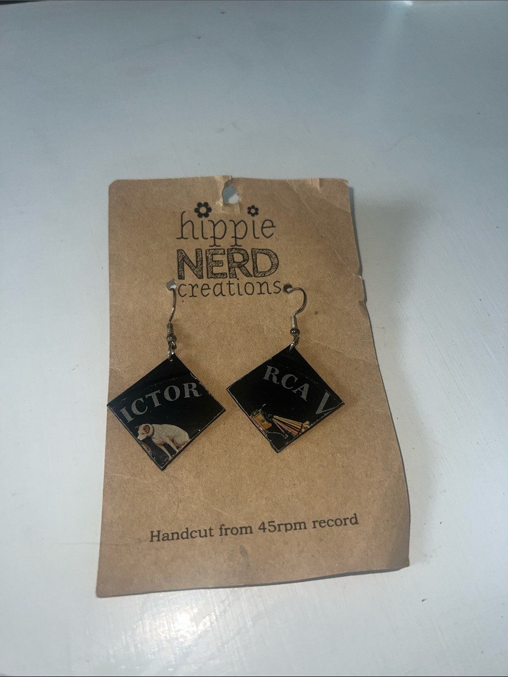 Record-Label Diamond Dangle Earrings in Black